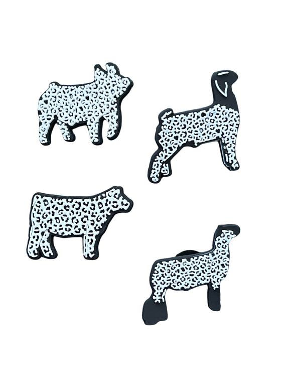 Animal Print Show Animals Lamb Goat Pig Heifer Steer Shoe Charm Set